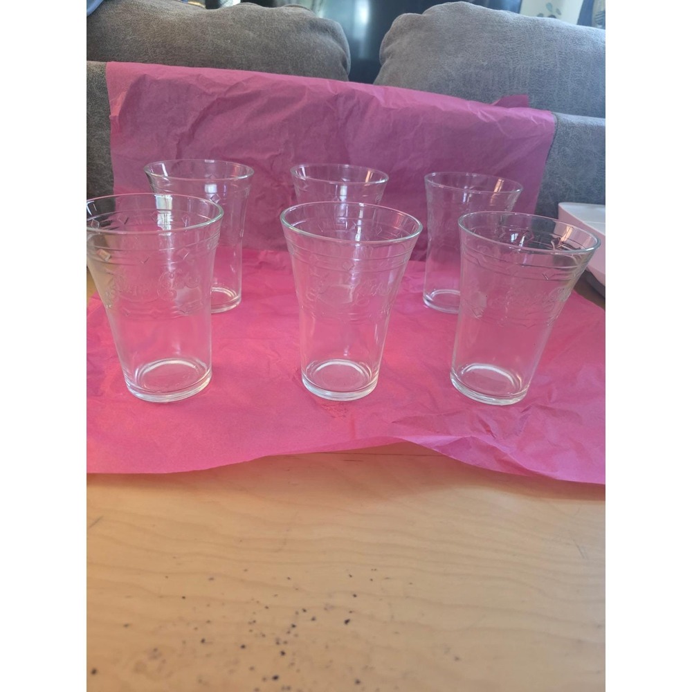 Vintage Coca-Cola Clear Glass Embossed Logo Tumblers Set of 6 Diamond Pattern